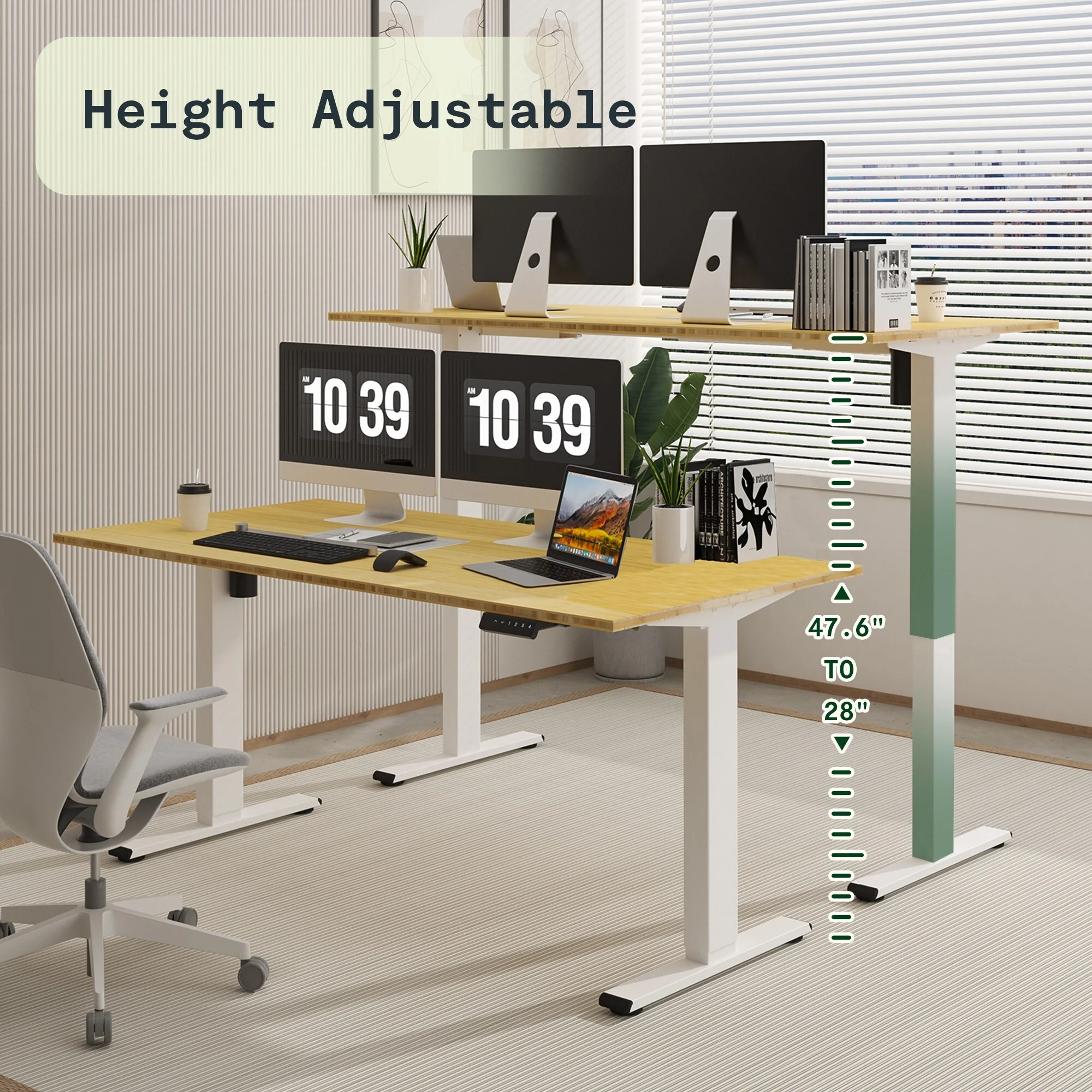FlexiSpot  100% Bamboo Whole-Piece Desktop Ergonomic Electric Home Office Standing Desk Memory Controller 60''X30'' - White