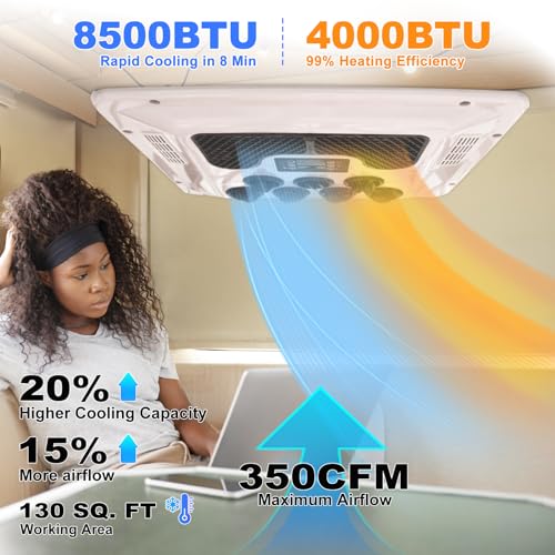 12V RV Air Conditioner with Heat Universal for RV Rooftop AC Unit, 12 Volt DC Air Conditioner A/C Heater Combo, Quiet 2 in 1 Heating and Cooling for Truck, Trailer, Boat, Motorhome, Camper, Caravan