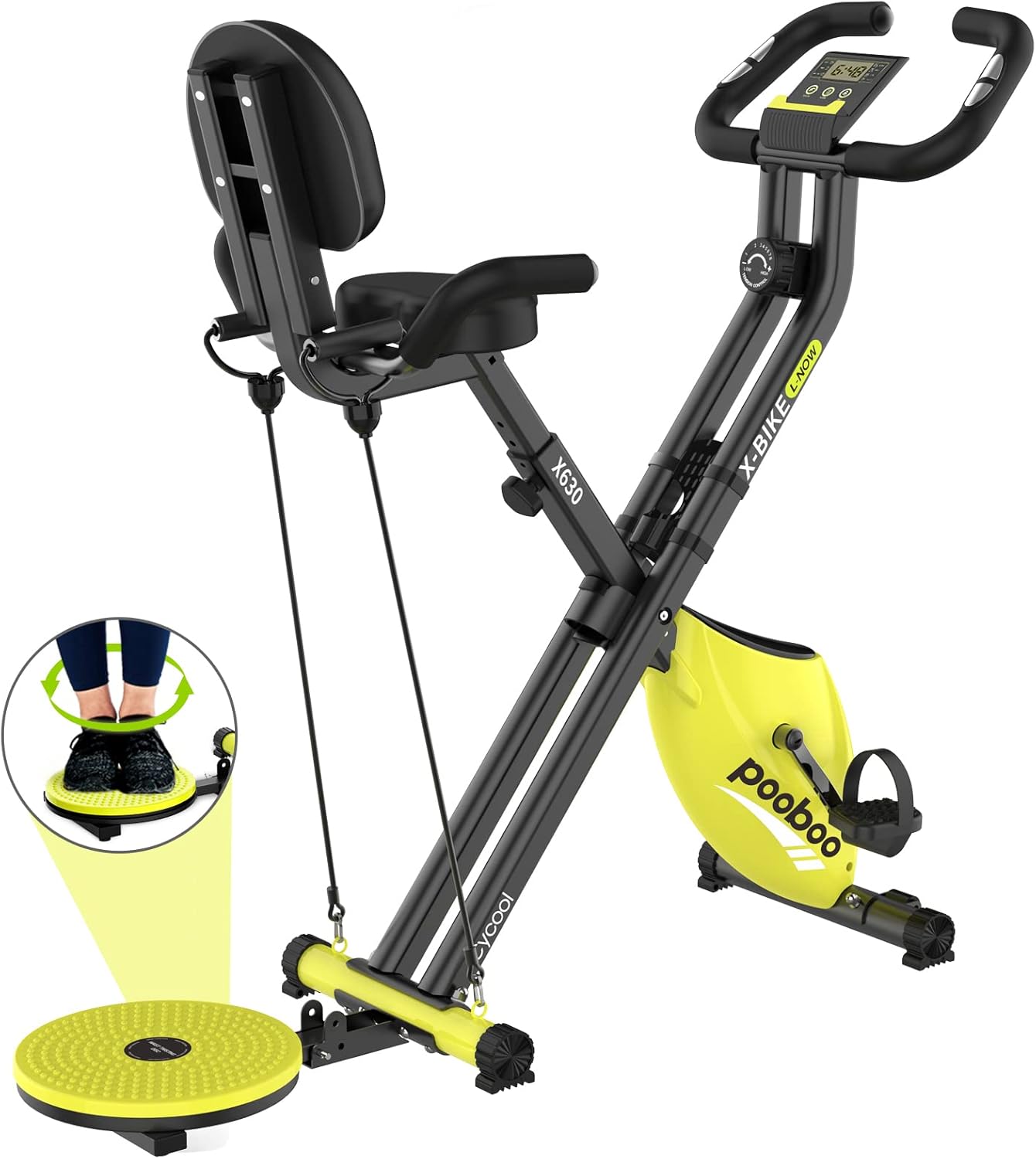pooboo Exercise Bike Indoor Cycling Bike Magnetic Stationary Bike 3 in 1 Flodable Exercise Bike with Arm Resistance Bands and Twist Board for Cardio Fitness Bikes