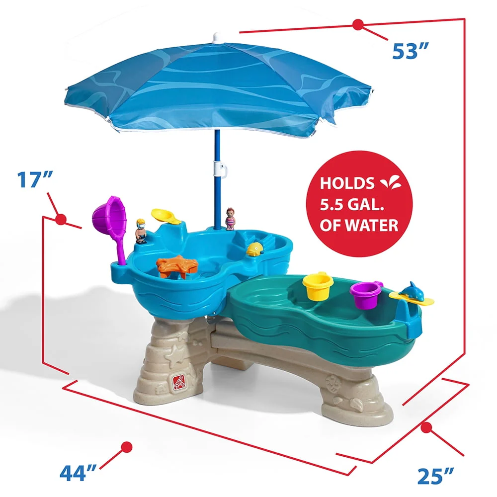 Step2 Spill & Splash Seaway Blue Plastic Water Table for Toddlers with 10-piece Playset