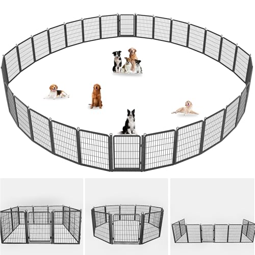 Dog Playpen Outdoor with Low Threshold Full Gate, 32" Height 10 Panels Large Dog Fence Outdoor for Yard, Heavy Duty Pet Playpen Metal Play Pen Portable Fence for RV Camping, Yard