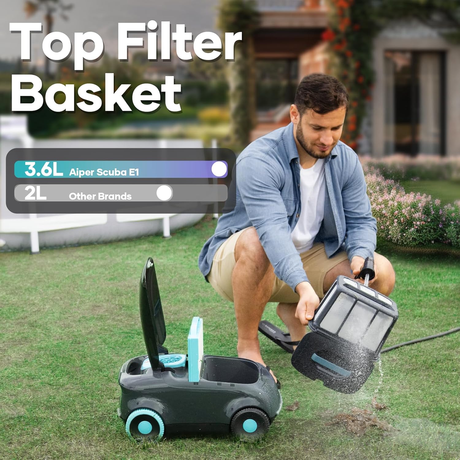 AIPER Scuba E1 Automatic Pool Cleaner, Robotic Pool Vacuum, Featuring Dual-Filtration, Lasts 130 Mins, Self-Parking, Suction Pool Cleaner for Above Ground/Flat Pools up to 1100 Sq.ft