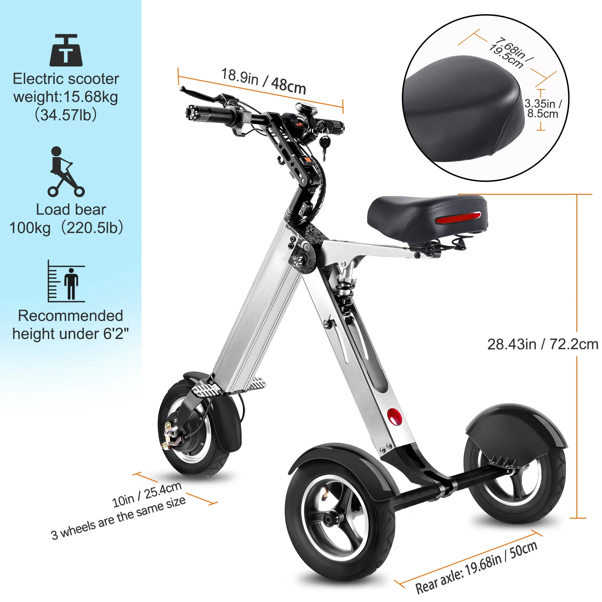 Topmate ES32 Electric Scooter Mini Tricycle for Adult, Foldable 3 Wheel Mobility Scooter with Reverse Function, Key Switch and LED Display Electric Trike for Travel Outdoor
