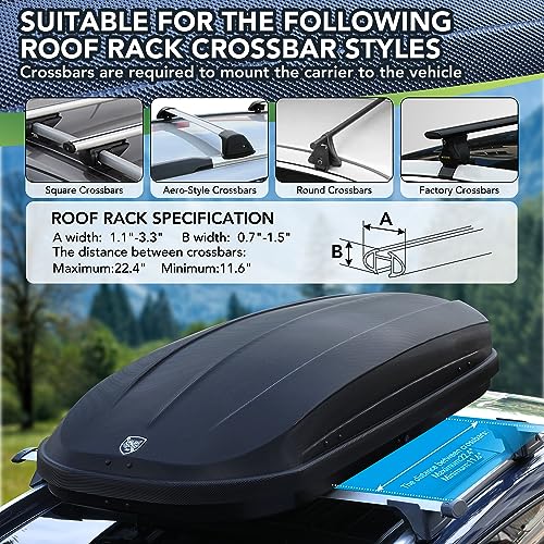 Rooftop Cargo Box Carrier,Dual-Side Opening Roof Mount Travel Luggage Storage Capacity,165Lbs Weight Capacity with Secure Straps&Keys, Vehicle Hard-Shell Carriers,Black
