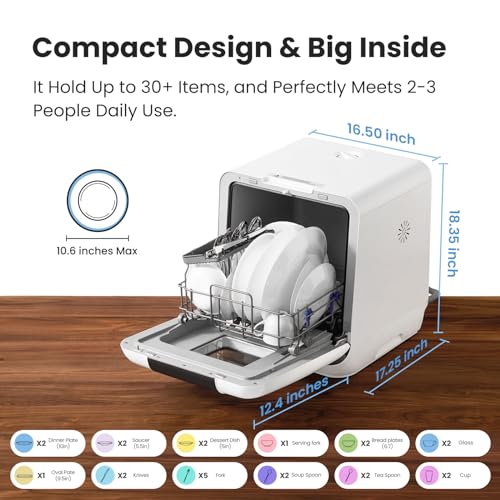 COMFEE' Portable Mini Dishwasher Countertop with 5L Built-in Water Tank for Apartments& RVs, No Hookup Needed, 6 Programs