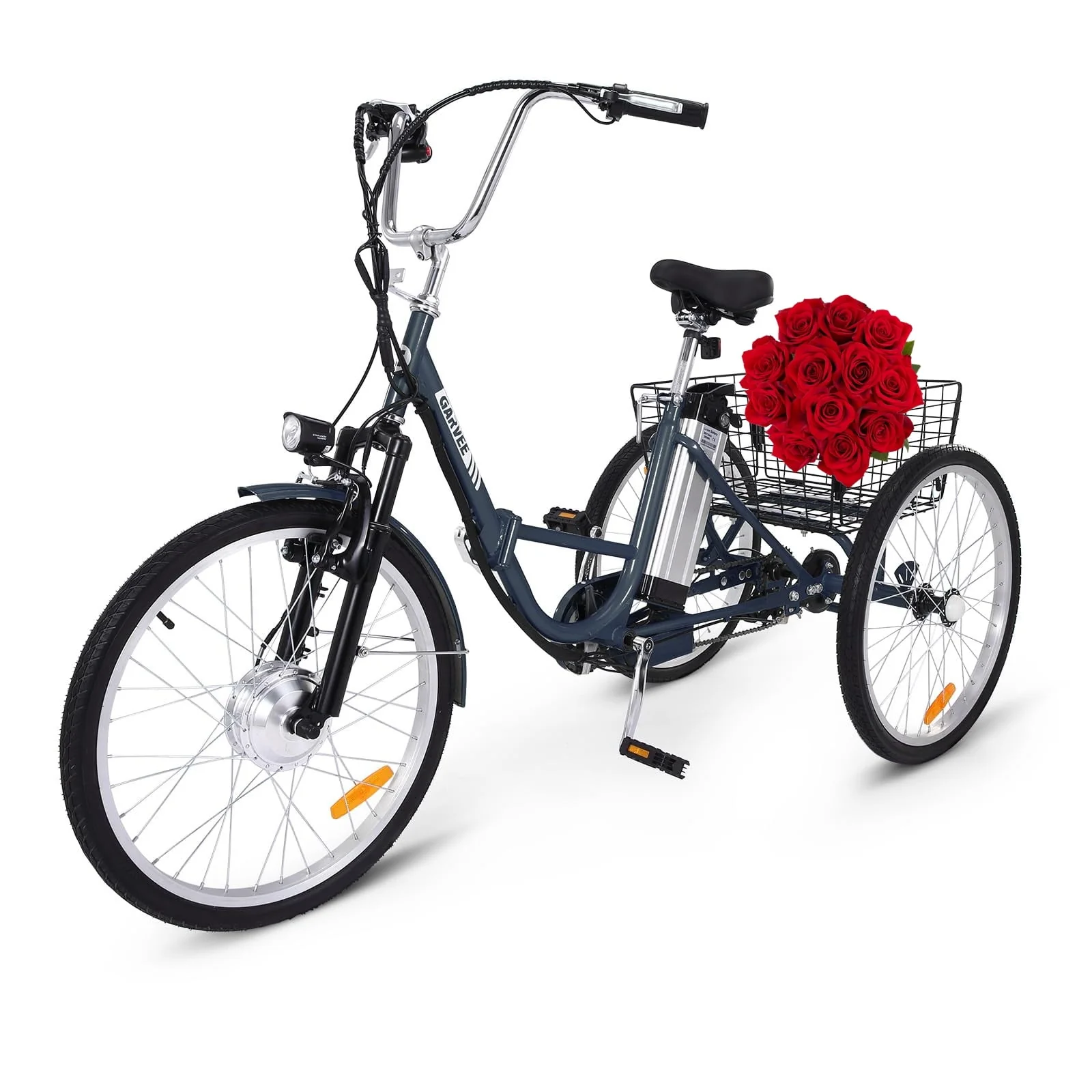 Soonbuy 24 Electric Tricycle, 7 Speeds/36V 10Ah/Large Basket, up to 330lbs , Rose Red