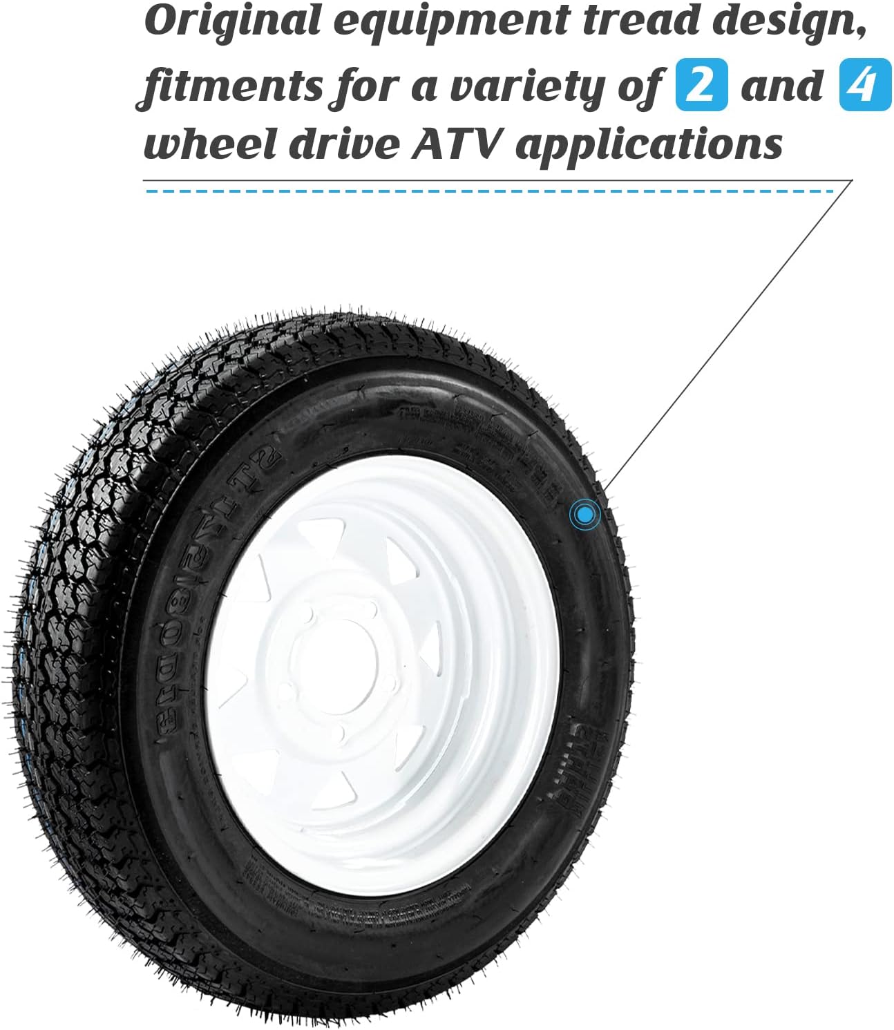 Set of 2 ST175/80D13 Trailer Tire Rim 13" White Spoke Trailer Wheel with bias ST175-80D/13 Tire Mounted (5x4.5) bolt circle
