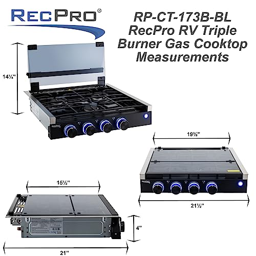 RecPro RV Built In Gas Cooktop | 2 Burner or 3 Burner | RV Cooktop Stove | 6,500 and 8,000 BTU Burners | Cover Included