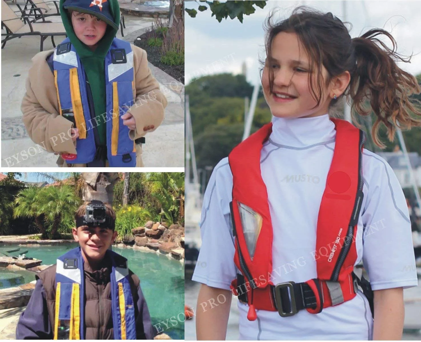 Premium Automatic / Manual Inflatable Life Jacket Lifejacket PFD Life Vest w Zippered Pocket Inflate Survival Aid PFD for Children Youth Kids Red Color