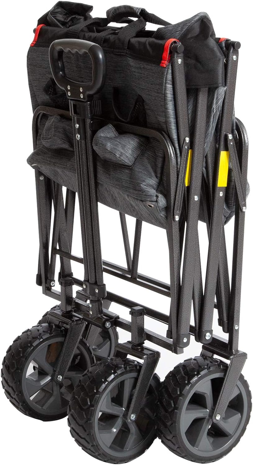 MacSports XL Heavy Duty Collapsible Outdoor Folding Wagon Camping Gear Grocery Cart Portable Lightweight Utility Cart Adjustable Rolling Cart All Terrain Sports Wagon Beach Wagon with Cargo Net