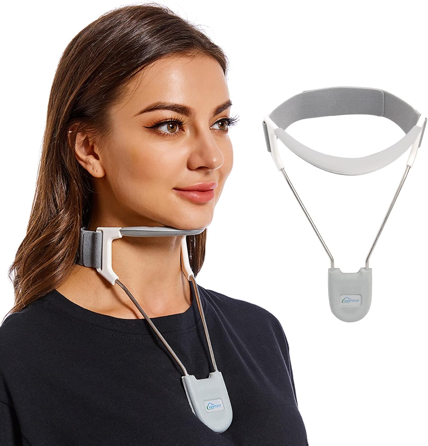 Neck Brace for Cervical Pain Relief, KEPTFIT Cervical Neck Traction Device, Neck Stretcher Cervical Traction, Helps Correct Forward Head Posture, While Easy to Wear, Adjustable, Breathable (Large)