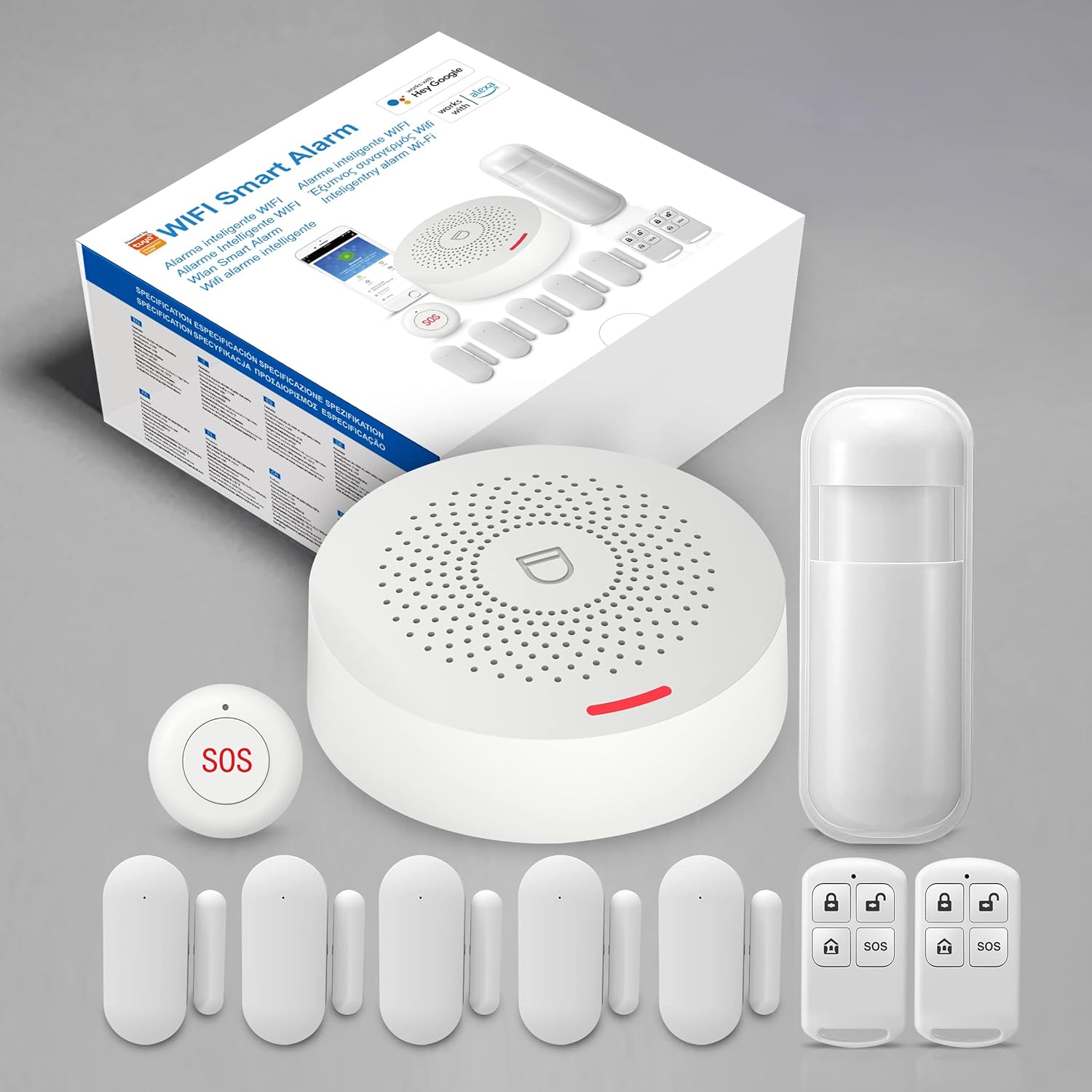 Wireless WiFi Smart Home Security DIY Alarm System DIY Home Wi-Fi Alarm Kit with Motion Detector,Notifications with app,Door/Window Sensor, Siren,Compatible with Alexa,NO Monthly Fees (LW-150)