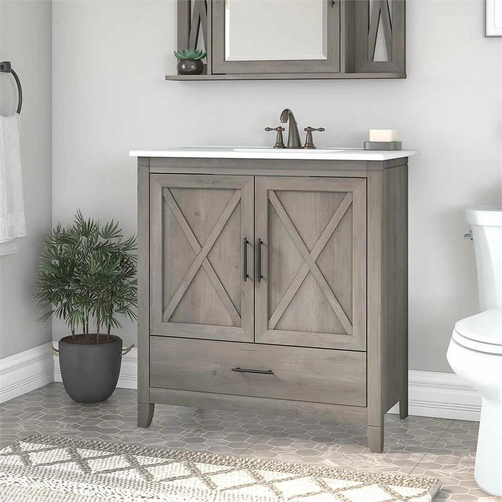 Bush Furniture Key West 32W Bathroom Vanity with Sink in Driftwood Gray