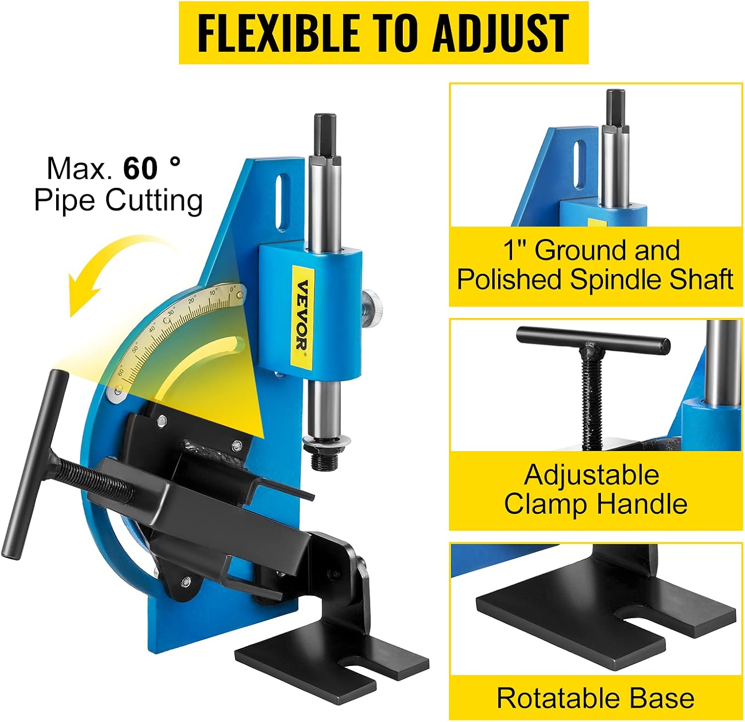 VEVOR Tube Notcher Kit 60 Degree Pipe Tubing Notcher w/ 9 Pc Bi-Metal Hole Saw&nbsp;3/4" -2-1/4" with Case Tubing and Pipe Notcher 2 Drills Tube Notcher Tool for cutting holes through Metal, Wood, Plastic.
