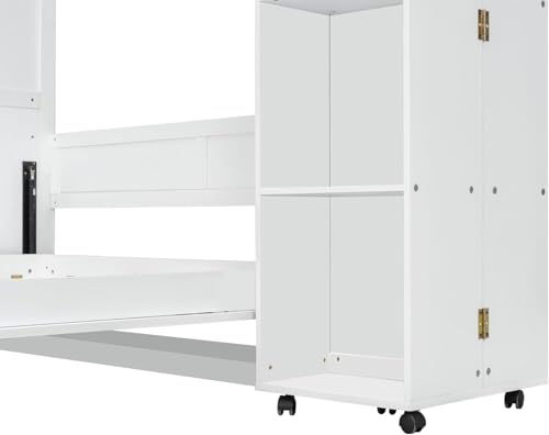 MERITLINE Foldable Hidden Queen Murphy Bed Cabinet with Storage Bookshelf Bookcase, Wood White Murphy Wall Bed with Storage Shelves for Adults (Espresso)
