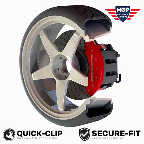MGP Brake Caliper Covers for Dodge Durango 2011-2022 with Red Powder Coated Finish Engraved Silver RT1 Logo, Aluminum Front and Rear Caliper Cover (Set of 4)