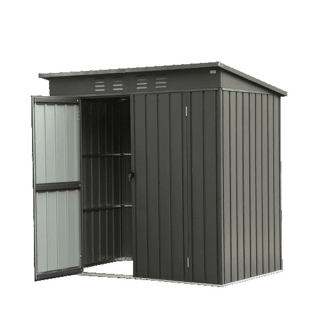 Buumin Backyard Storage Shed with Sloping Roof Galvanized Steel Frame Outdoor Garden Shed Metal Utility Tool Storage Room with Latches and Lockable Door for Balcony (5x3ft, Black) - Curated Treasures Market