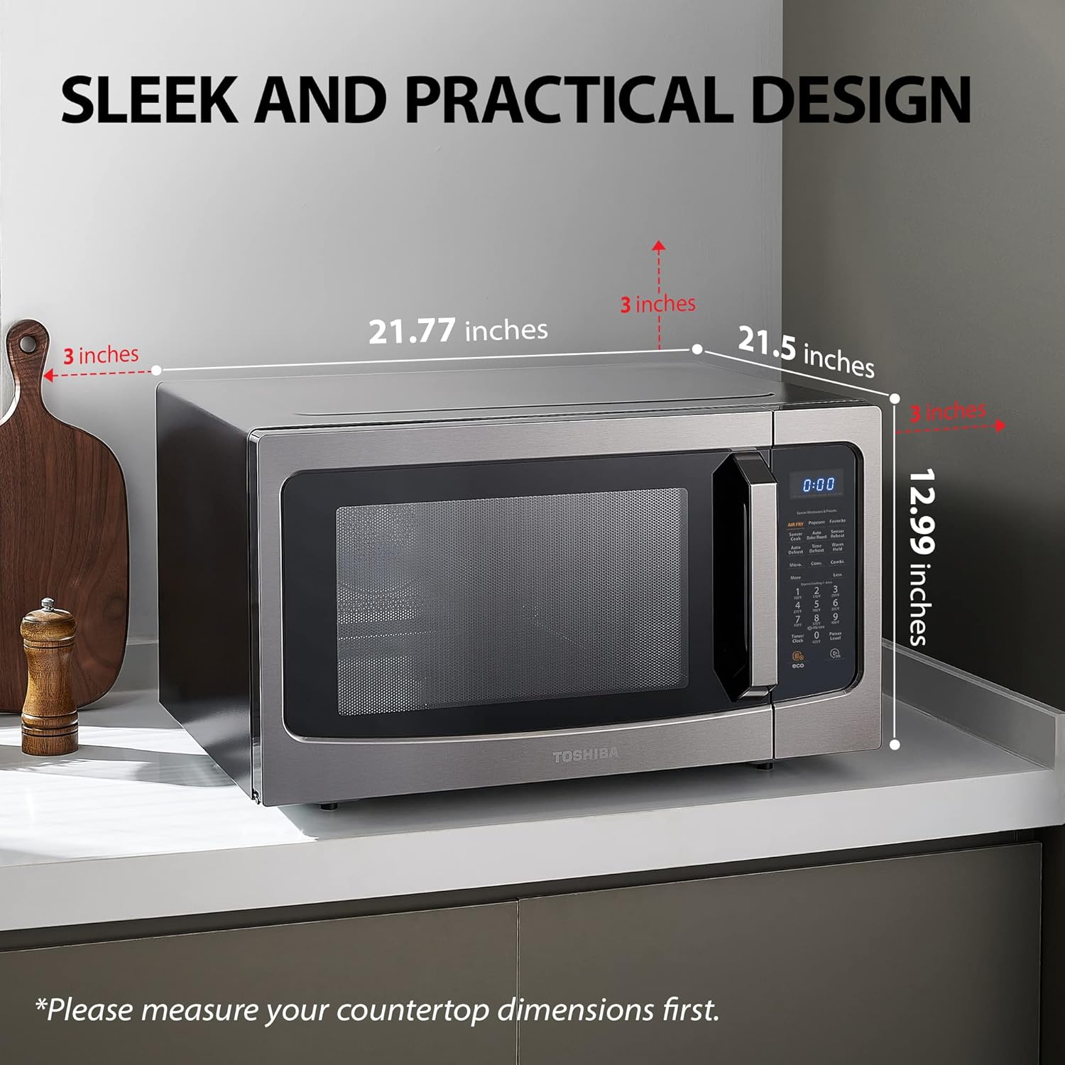 TOSHIBA 4-in-1 ML-EC42P(BS) Countertop Microwave Oven, Smart Sensor, Convection, Air Fryer Combo, Mute Function, Position Memory 13.6" Turntable, 1.5 Cu Ft, 1000W, Black