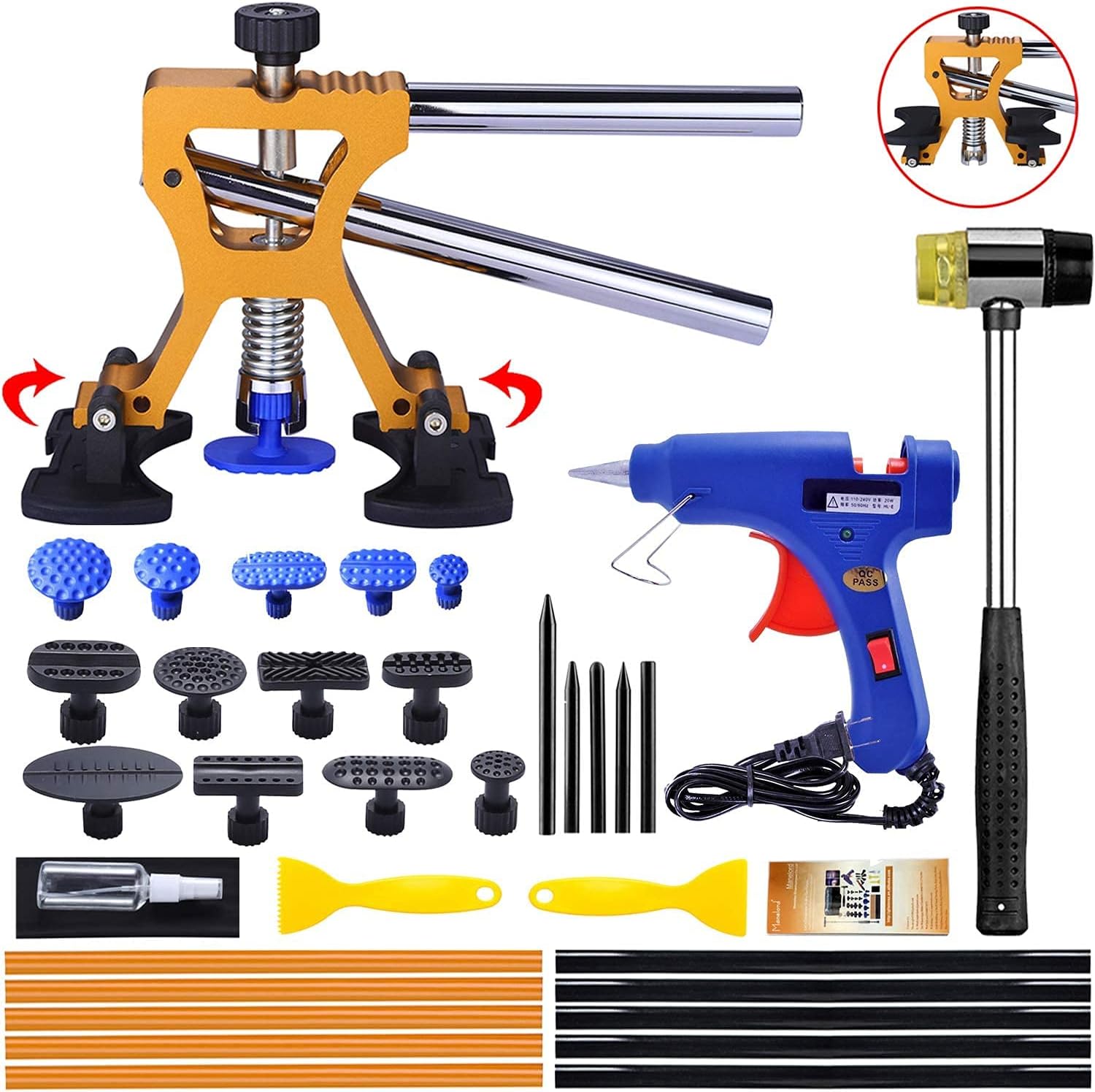 Manelord Auto Body Dent Repair Kit, Car Dent Puller with Golden Dent Puller for Auto Body Dent Removal, Minor Dent and Deep Dent Removal Pack of 2