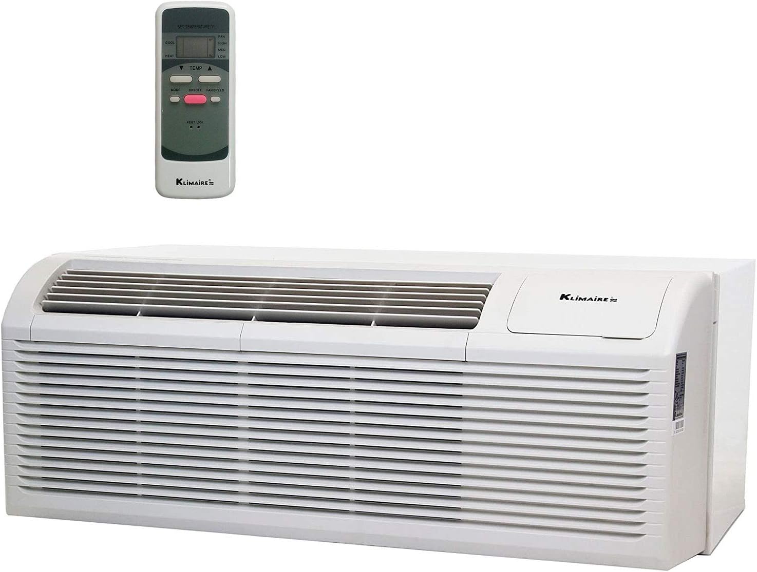 KLIMAIRE 15,000 BTU 10.6 EER PTHP Air Conditioner Heat Pump with 5 kW Electric Heater Wall Sleeve, Aluminum Grille & Remote Control (230 V)