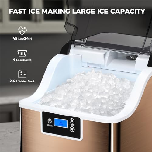 Nugget Ice Maker Countertop, 45lbs/Day Pebble Ice Maker Machine with 24H Timer, Self-Cleaning Crushed Countertop Ice Maker