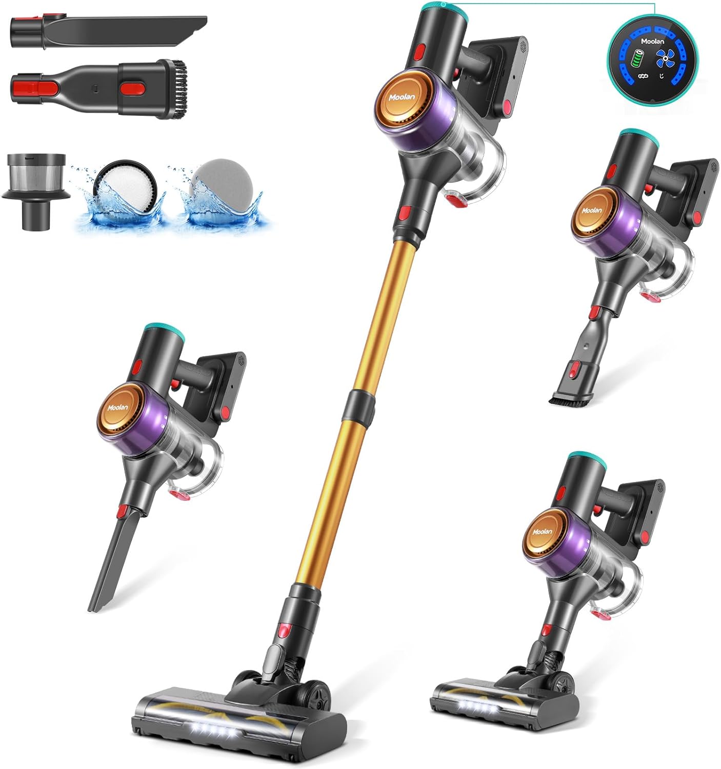 Cordless Vacuum Cleaner, 20Kpa Stick Vacuum Cordless Rechargeable with LED Screen, 250W Brushless Motor Vacuum for Home Hardwood Floor Carpet Pet Hair