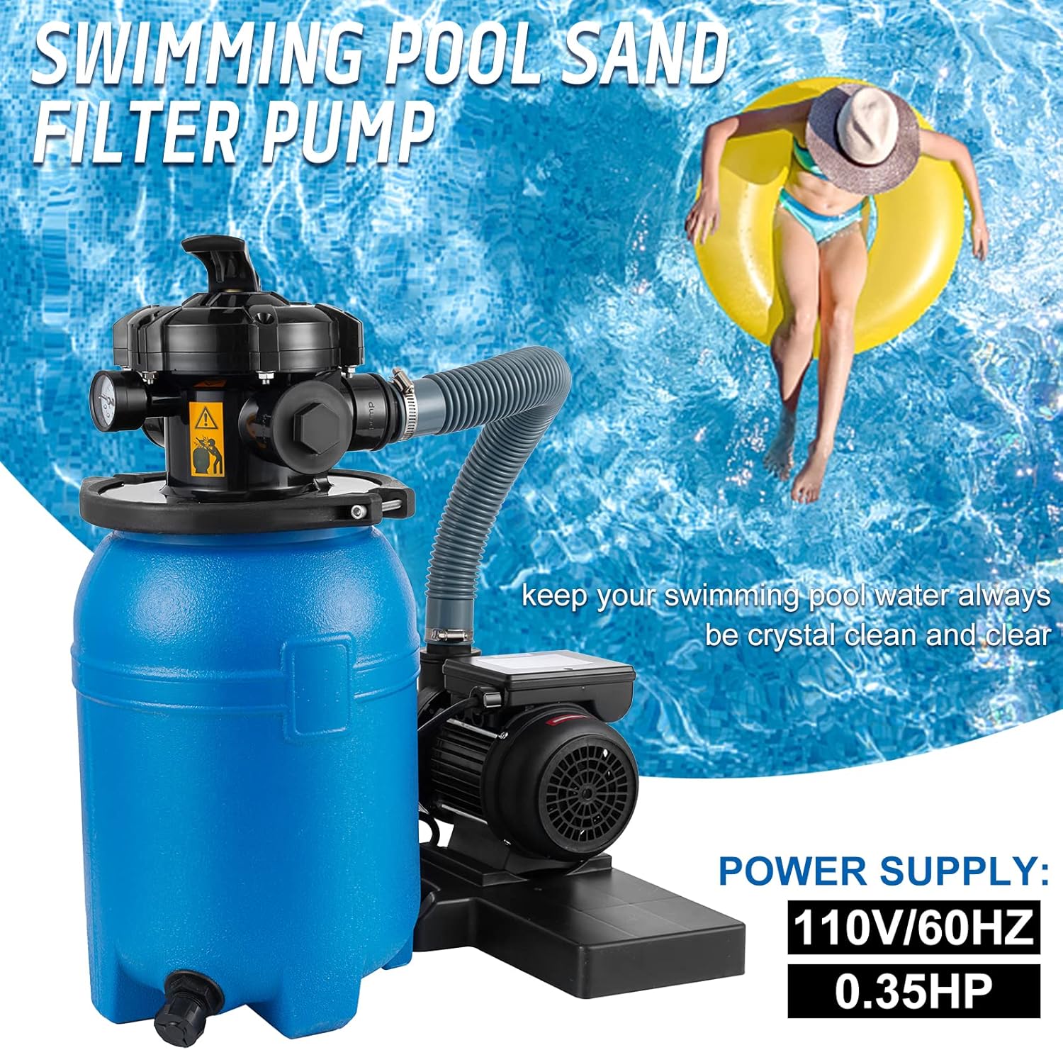 10" Sand Filter 1/3HP Pool Pump,2640 GPH High-Flow,Sand Filter Pump for Above Ground Pool,for Pools Up to 10000 Gallons