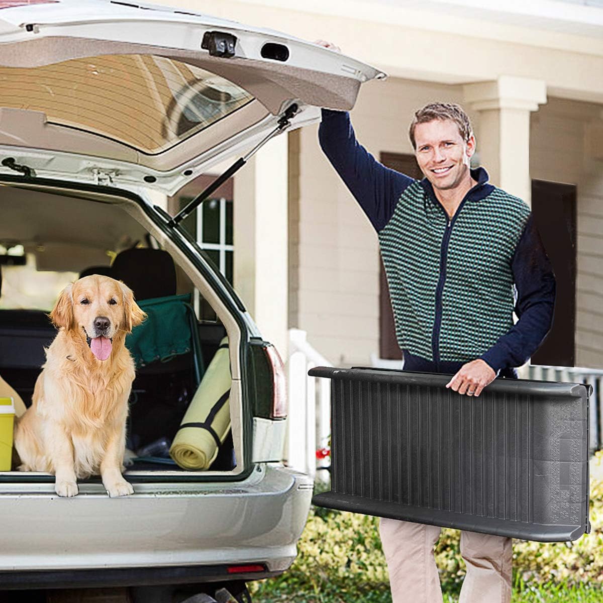 COZIWOW 61”L Heavy Duty Portable Folding Dog Ramps for Large Dogs SUV, Truck Car Ramp Stairs Step Ladder for Pet, Non-Slip Design for Pool Boat