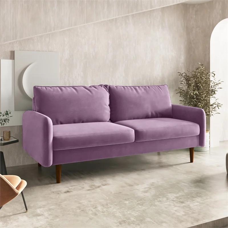 Enor Furniture Averie 69" Upholstered Modern Velvet Sofa in Purple
