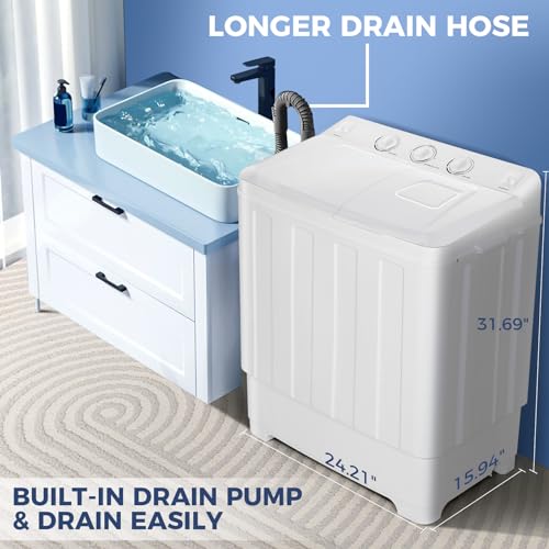 Portable Washing Machine 30Lbs Capacity Twin Tub Compact Laundry Machine, Small Wwashing Machine for Apartments, Dorms, RVs
