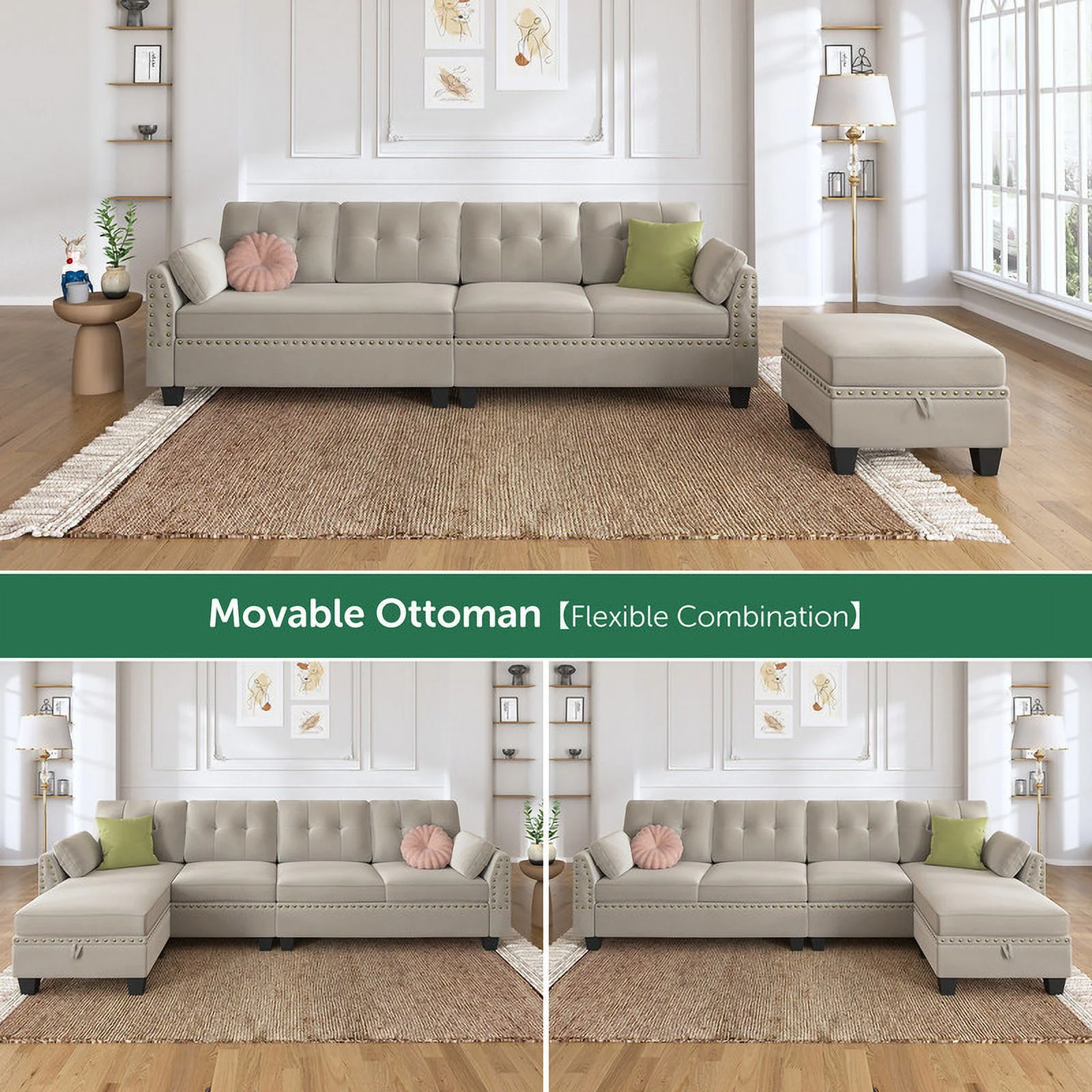HONBAY Reversible Sectional Sofa L-Shaped Corner Sofa Couch for Living Room and Small Space Apartment, Pearl Grey