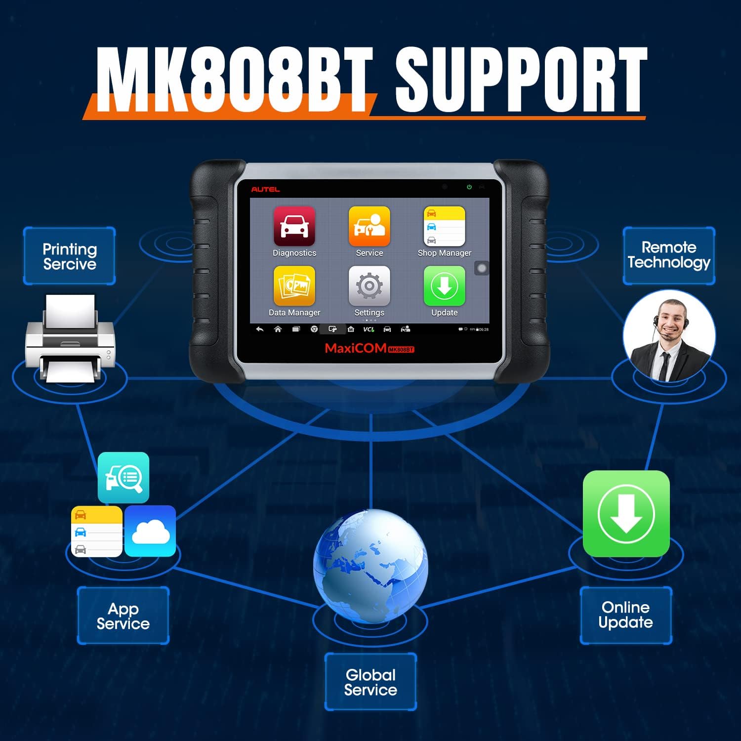 Autel MaxiCOM MK808BT Diagnostic Scan Tool - 2022 Upgraded Ver. of MK808/MX808, All System Automotive Scanner with 25+ Service Functions, Injector Coding, ABS Auto Bleed, Oil Reset, EPB, BMS, SAS, DPF