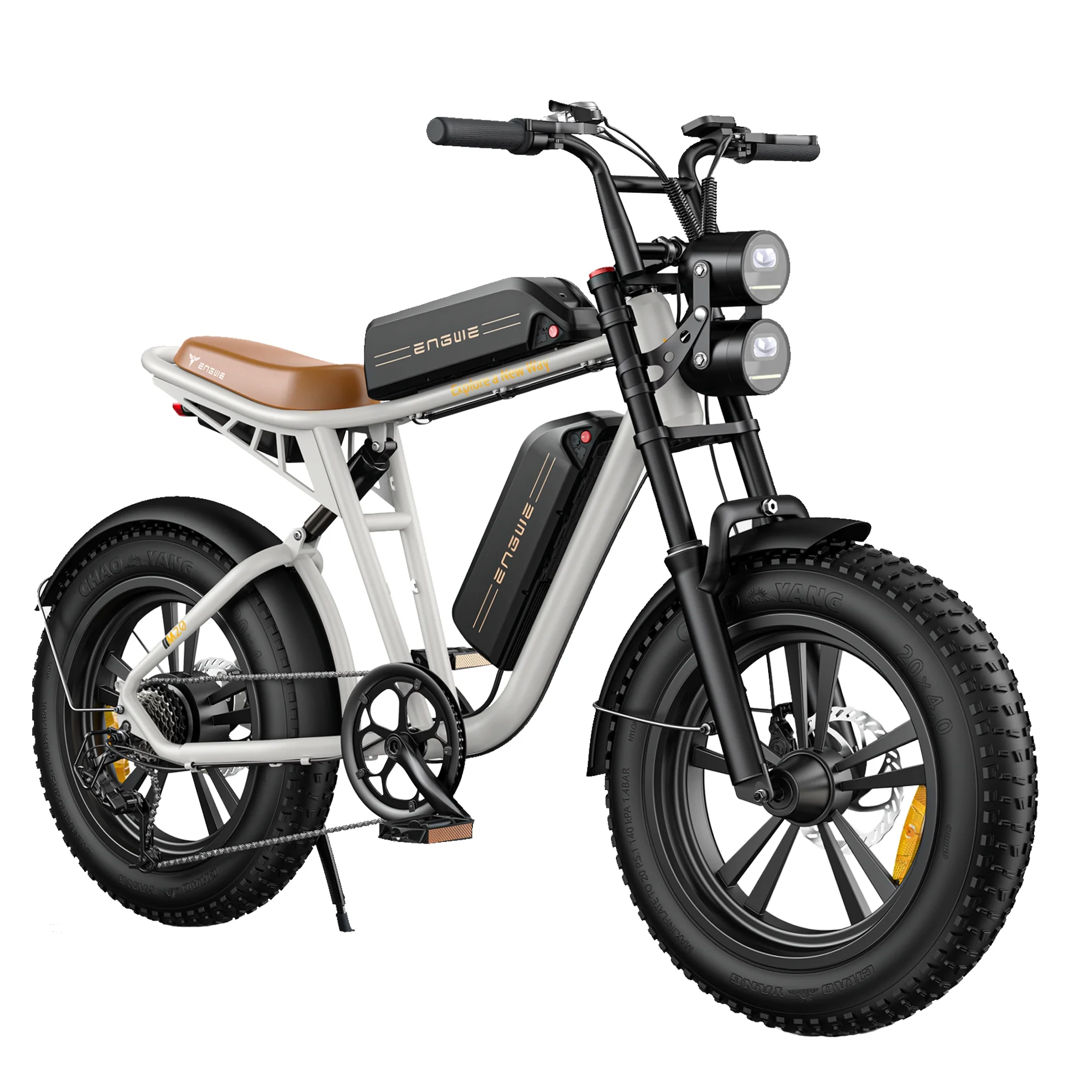 ENGWE M20 Electric Bike for Adults-1000W Peak 4.0 * 20" Fat Tire Offroad Cruiser E Motorcycle 28MPH 94Miles Long Range for 48V 26Ah-Dual Battery,White - Curated Treasures Market