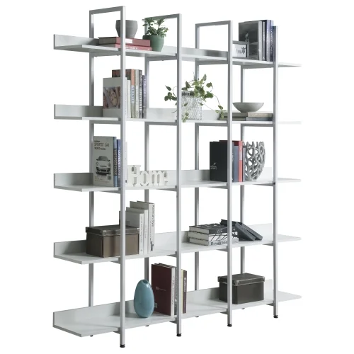 5 Tier Bookcase Home Office Open Bookshelf, Vintage Industrial Style Shelf with Metal Frame, MDF Board,White - Curated Treasures Market