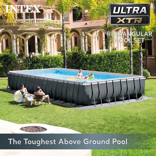 Intex 18' x 9' x 52" Ultra XTR Rectangular Frame Swimming Pool Set with Pump - Above Ground Backyard Large Rectangle Pool with 45-Inch Deep Water