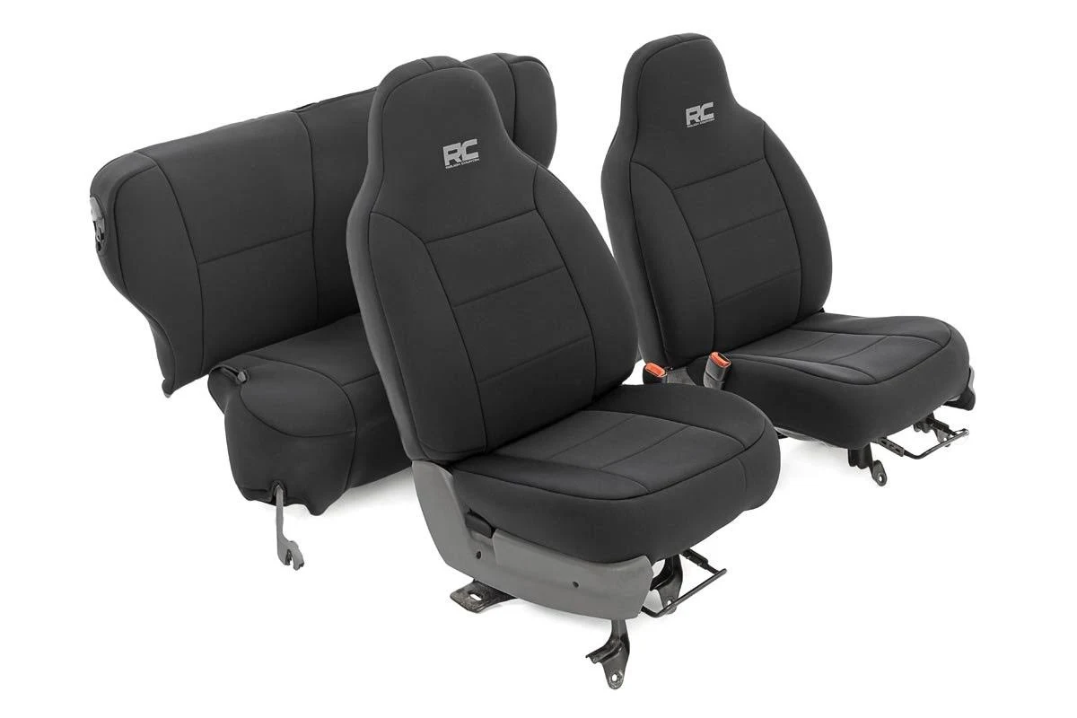 Rough Country 91023 Jeep Neoprene Seat Cover Set | Black [97-01 XJ w/ Detachable Headrest]
