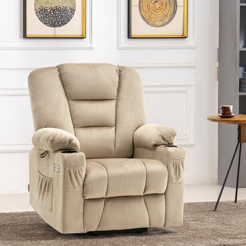 MCombo Small Power Lift Recliner Chair with Massage and Heat for Petite People, Cup Holders, USB Ports, Side Pockets, Fabric 7569 (Small-Regular, Brown)