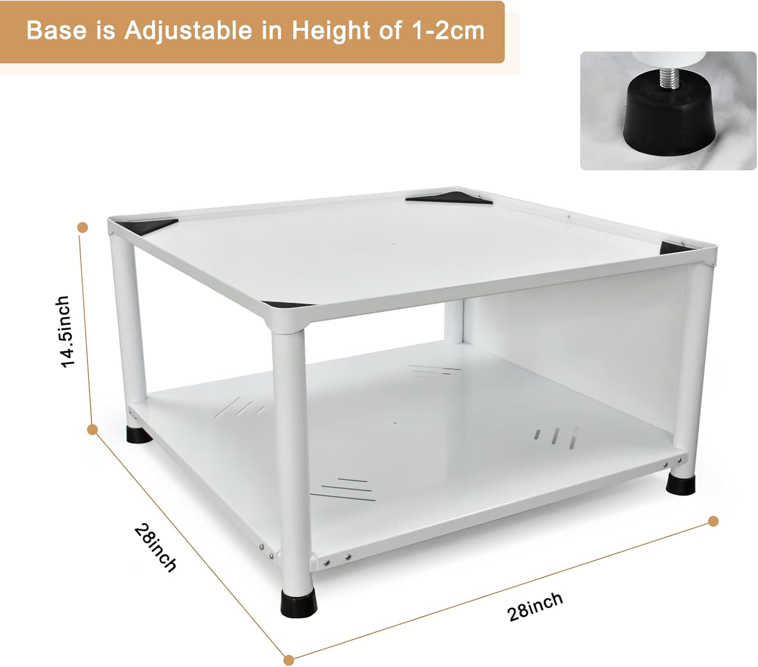 Laundry Pedestal 28", Adjustable Height Metal Steel Base with Storage Shelf, Universal Fit Pedestal for Washer and Dryer, 28 x 28 x 14.5 Inch (White)