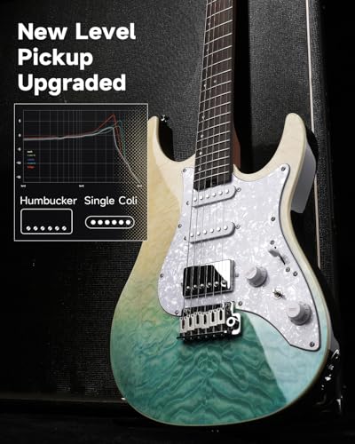 Donner 39 Inch Electric Guitar, DST-550 Color Gradient Poplar Body, Laurel Fretboard & Maple Veneer, 7 Tone Options, Tremolo Bridge, for Intermediate & Pro Players, Bonus Bag – Amethyst white burst