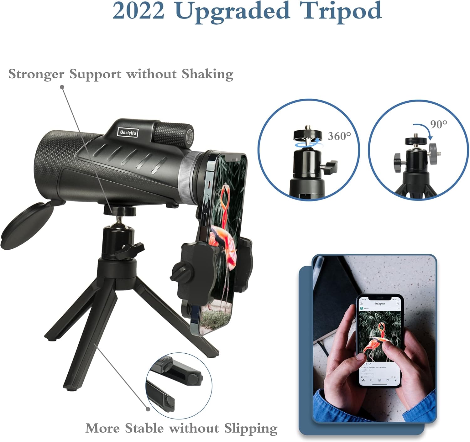12x50 Monocular Telescope for Adults High Power Monoculars with 23mm Large Eyepiece. HD Pocket Monocular with Smartphone Adapter, Tripod and Portable Case. Perfect for Bird Watching Hunting Travelling