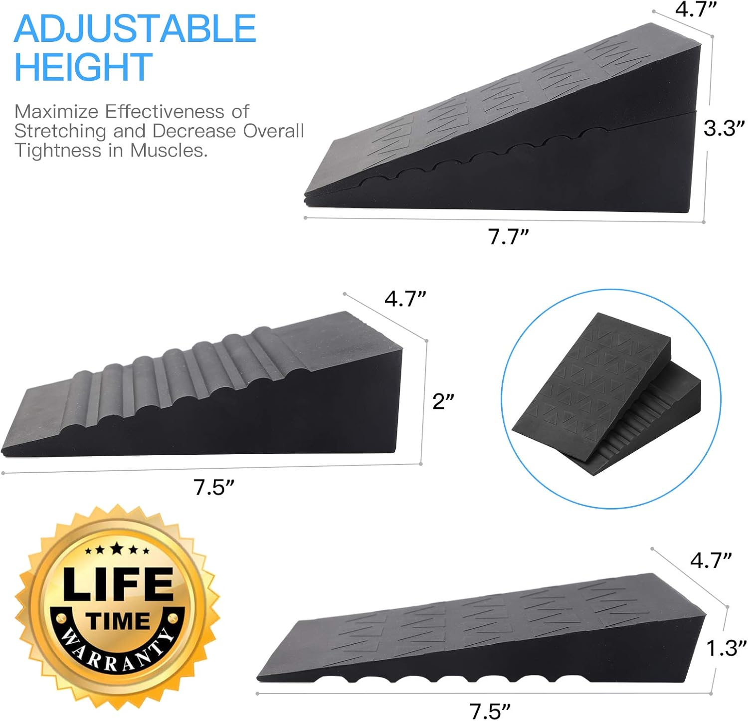 Harderwill Squat Wedge Block (Pair) Adjustable Non-Slip Squat Ramp, Deadlift Wedge, Calf Stretcher, Slant Board, Incline Board Improve Strength for Squat and Deadlift