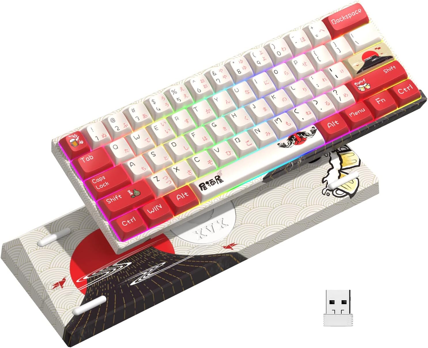 XVX MK61 60% Mechanical Keyboard Wireless, Ultra-Compact 2.4G Rechargeable Gaming Keyboard, RGB Backlit Ergonomic Keyboard for Windows Mac PC Gamers(Coral Sea Theme, Gateron Red Switch)