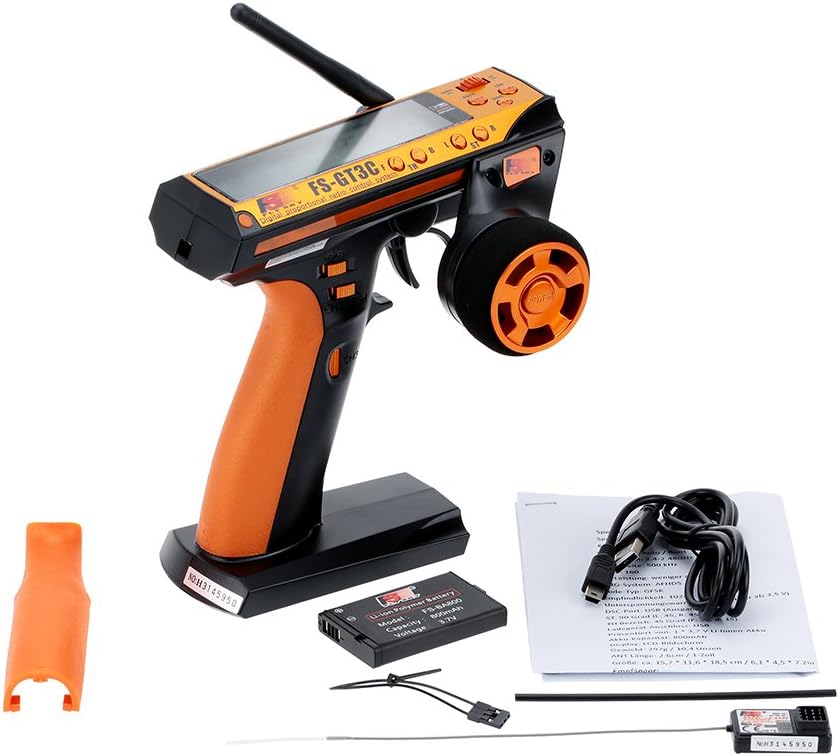 GoolRC Flysky FS-GT3C RC Transmitter 2.4Ghz 3CH LCD Remote Controller with FS-GR3E Receiver for RC Car Boat (Yellow)