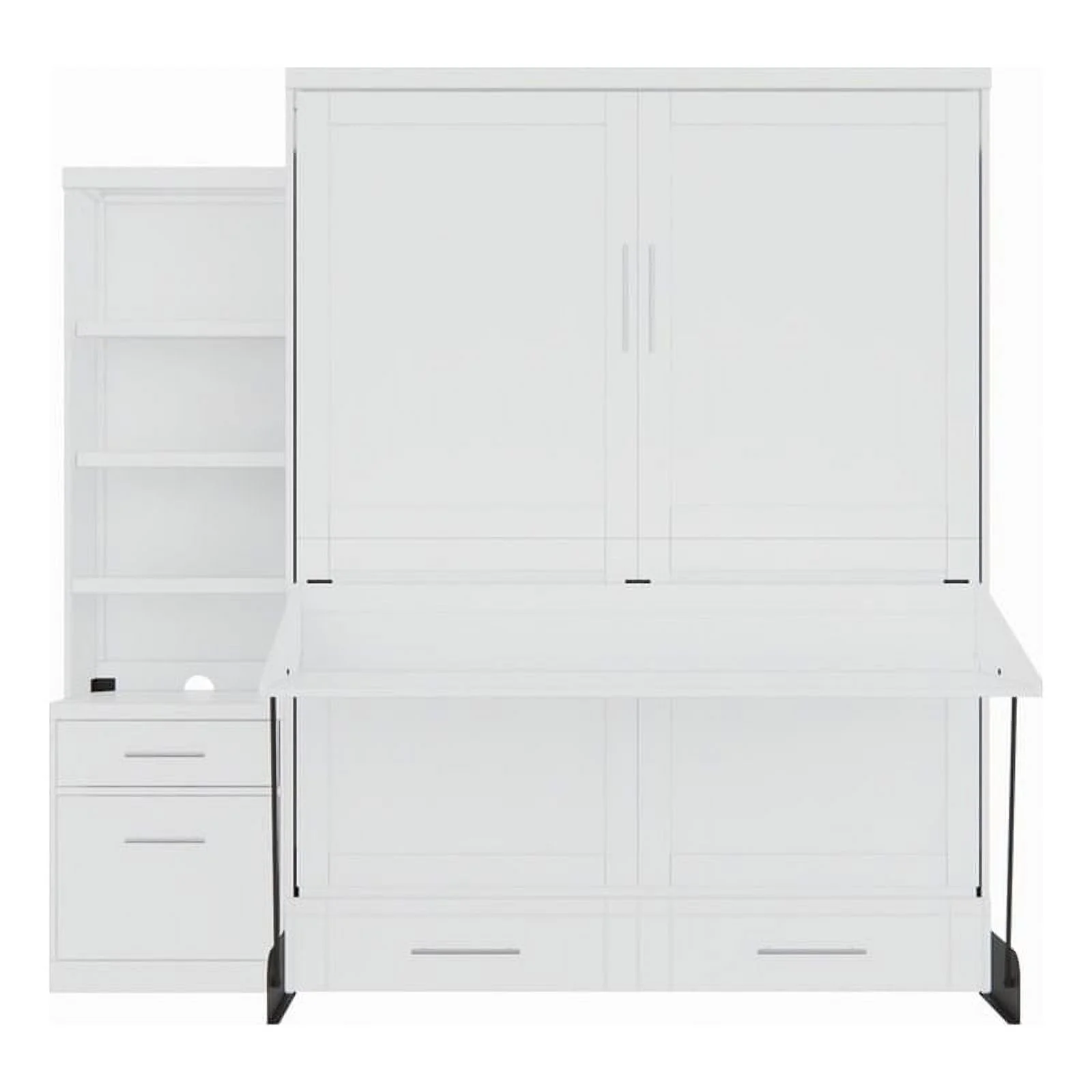 RoomAndLoft Queen Wood Murphy Wall Desk Bed & Shelf Storage in White