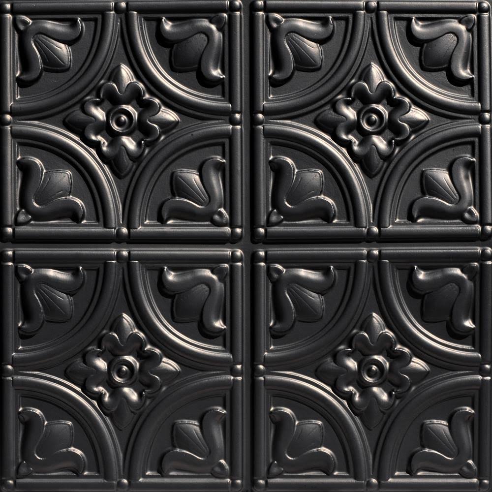 from Plain to Beautiful in Hours Tiny Tulips 2 ft. x 2 ft. Glue Up PVC Ceiling Tile in Black (100 Sq. ft./Case)