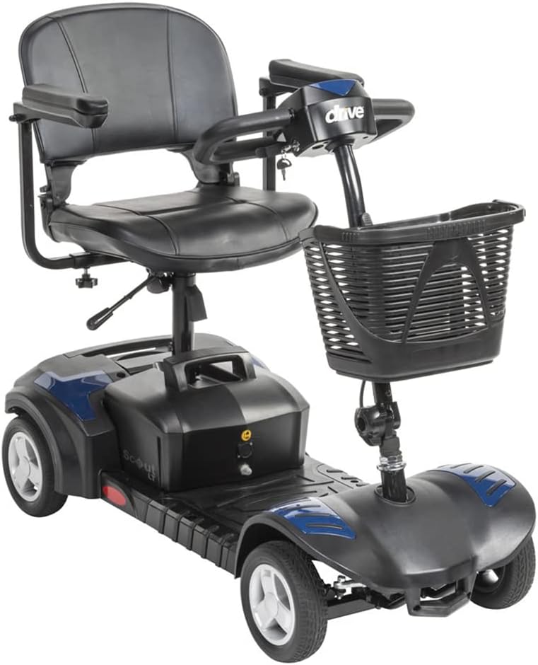 Drive Medical Spitfire Scout 4-Wheel Travel Mobility Scooter with 5 Year Extended Warranty (12 AH Battery (9 Mile Range)), Blue