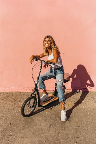 EcoSmart Metro Electric Scooter – Padded Seat, Wide Bamboo Deck, 16" Air-Filled Tires, 500w High-Torque Motor, Up to 18 mph, 12-Mile Range, Rear-Wheel Drive