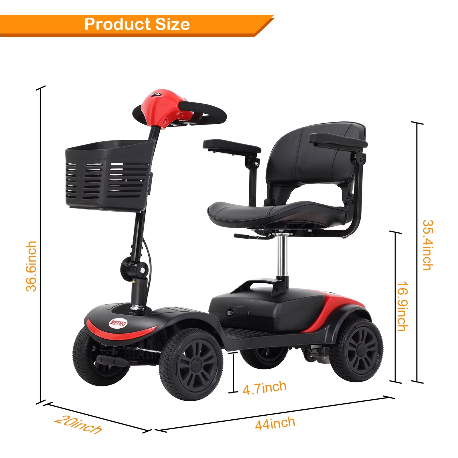 4 Wheels Folding Mobility Scooter for Seniors Adults with Baskets Blue