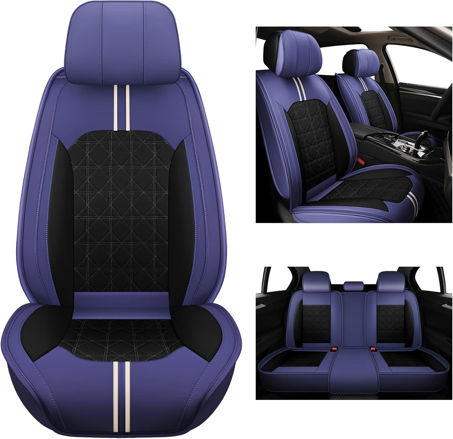 YUHCS Leather Car Seat Covers, 2 PCS Memory Foam Headrest Front Seat Covers, Breathable Automotive Seat Covers for Cars SUV Pickup Truck, Universal Car Seat Cover Vehicle Cushion Cover, Black