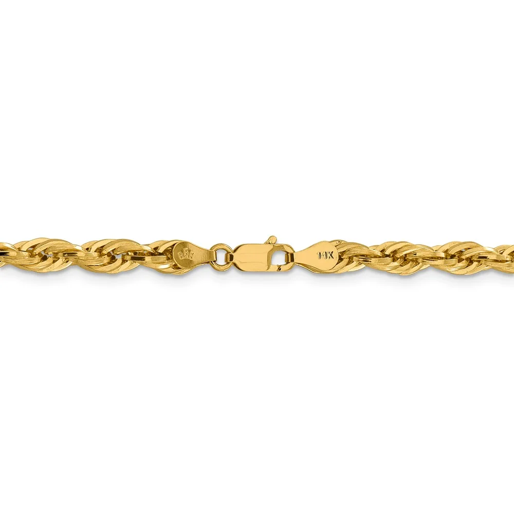 Real 14kt Yellow Gold 4.75mm Semi-Solid Rope Chain; 24 inch; Lobster Clasp; for Adults and Teens; for Women and Men